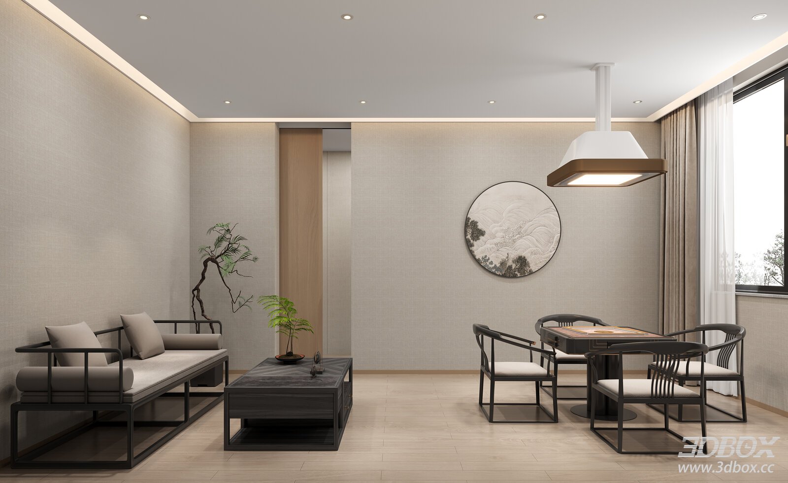 New Chinese Style Mahjong Game Room Interior Scene
