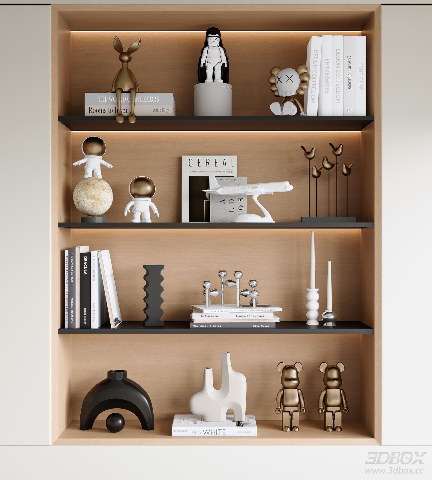 Modern Shelf Decorative Set with Books and Art Figurines