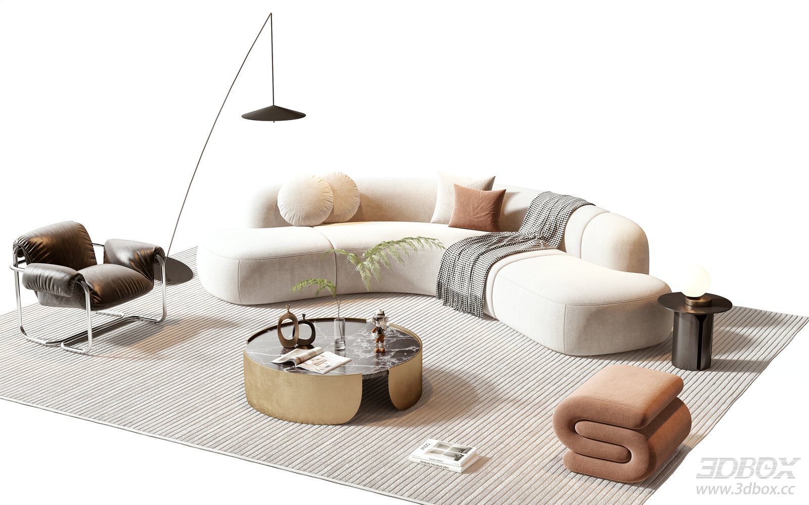 Modern Curved Sofa Set with Coffee Table and Armchair