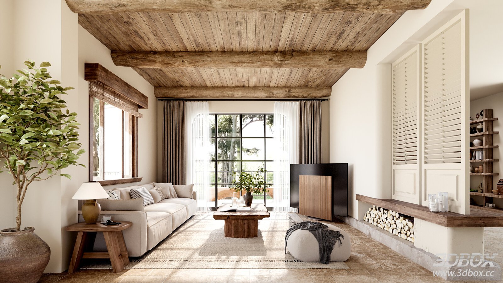 Tuscan Style Rustic Living Room Interior Scene