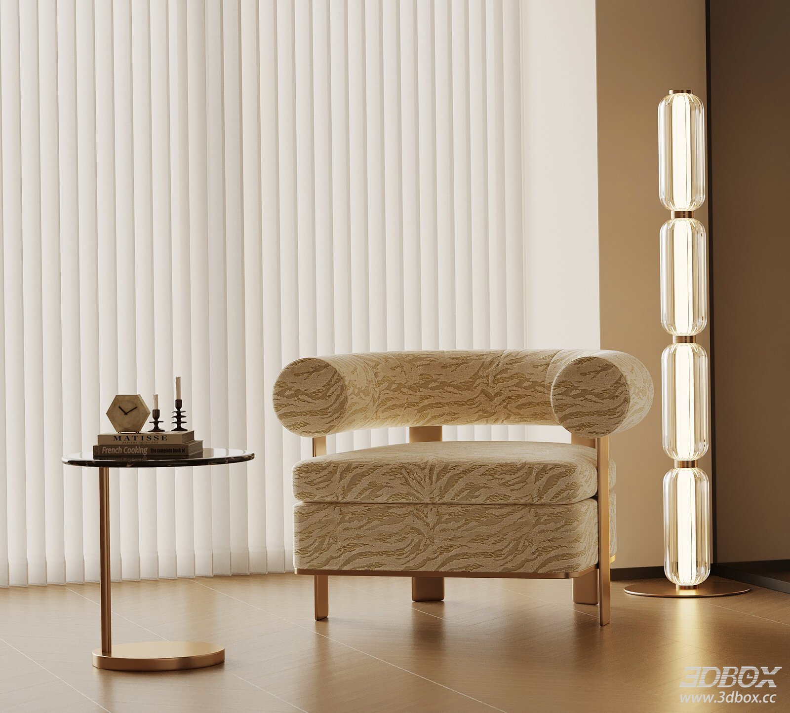 Modern Luxury Single Sofa with Side Table and Floor Lamp