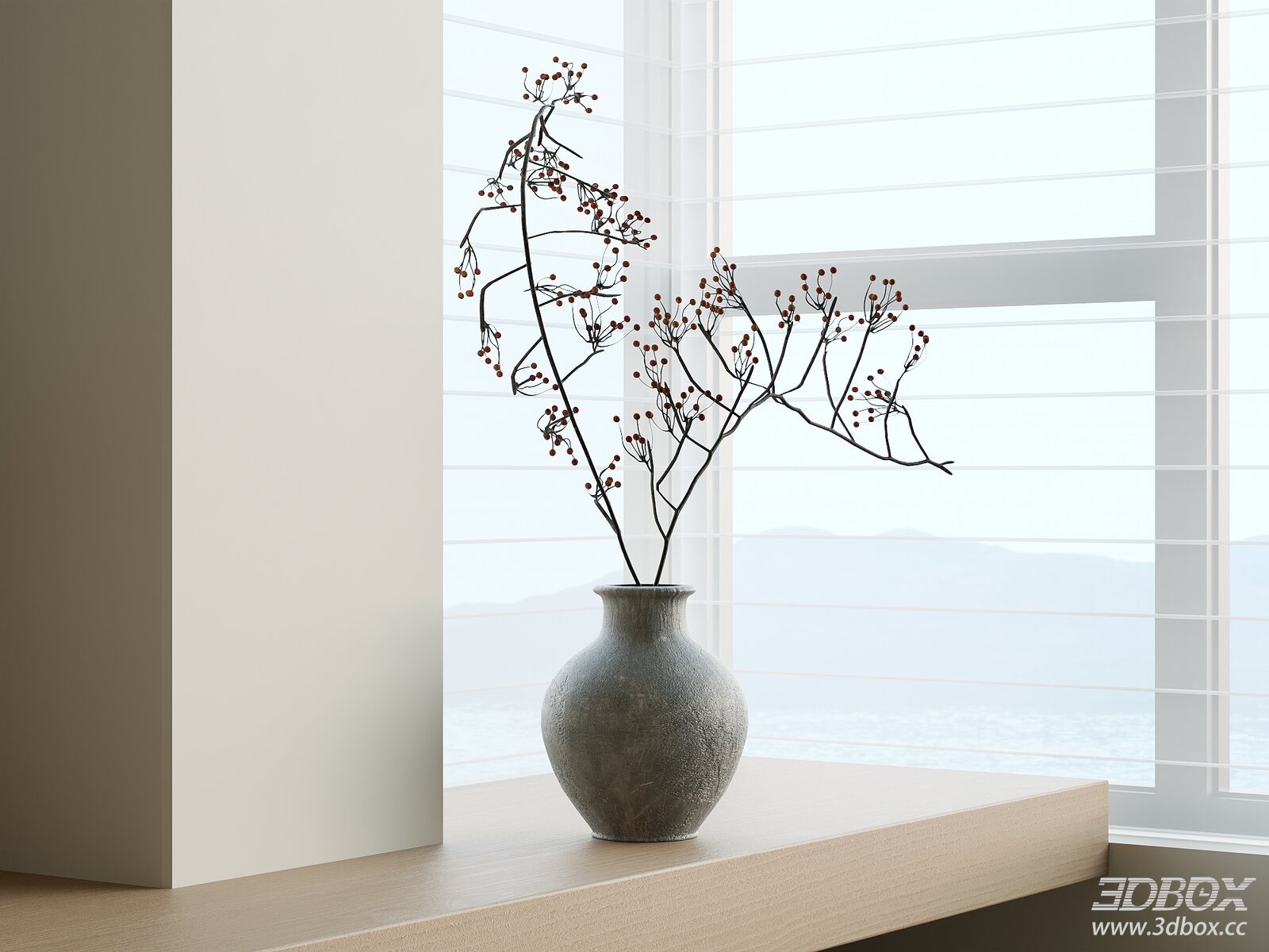 Wabi Sabi Ceramic Vase with Dried Branches Decor