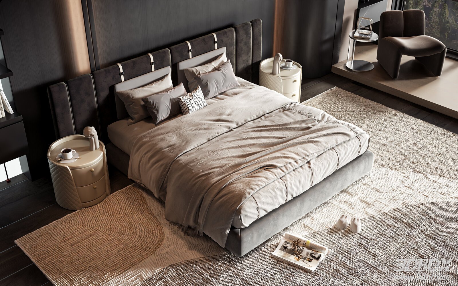 Modern Luxury Double Bedroom Interior Scene