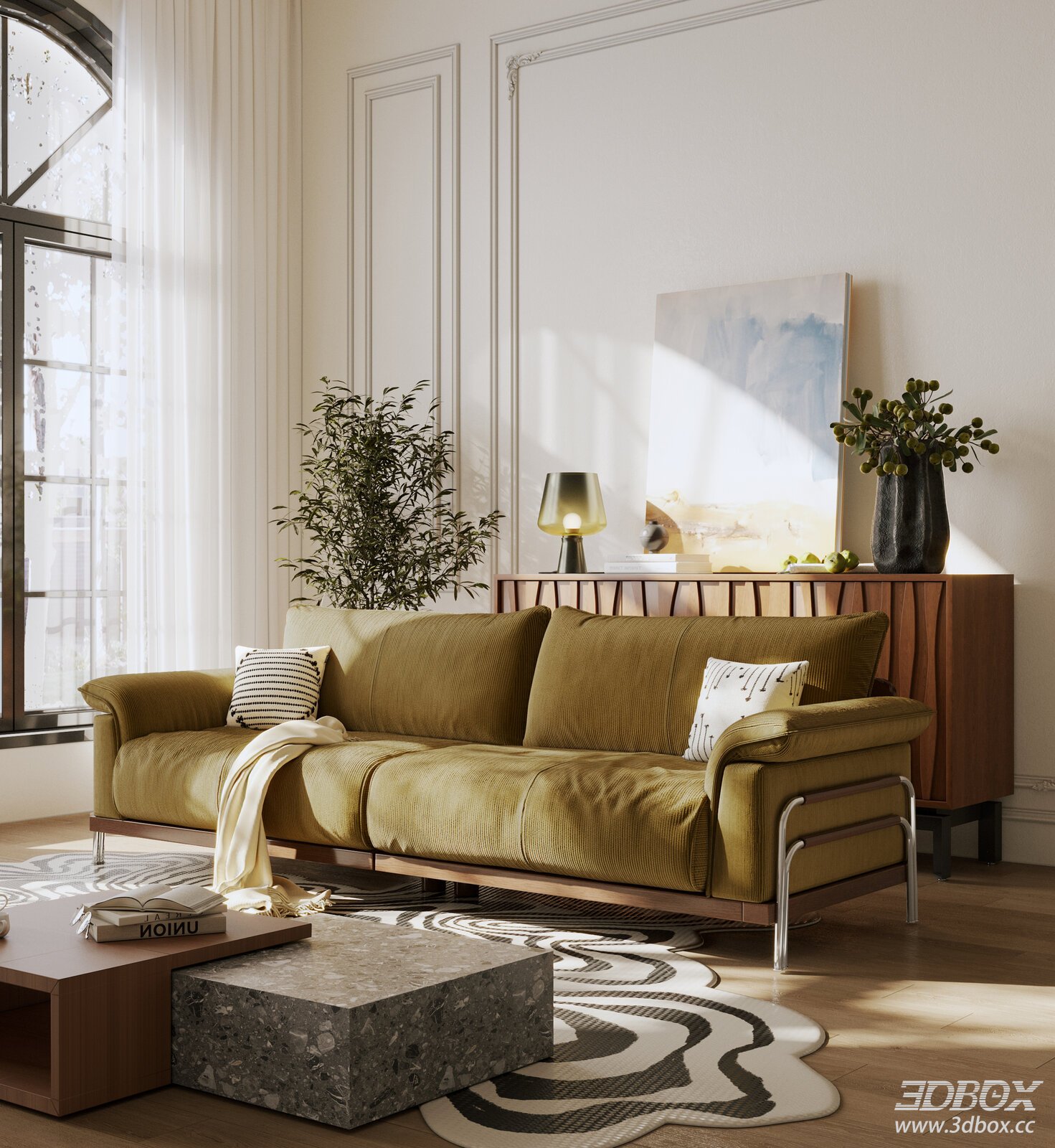 Mid-Century Modern Fabric Straight Sofa Set