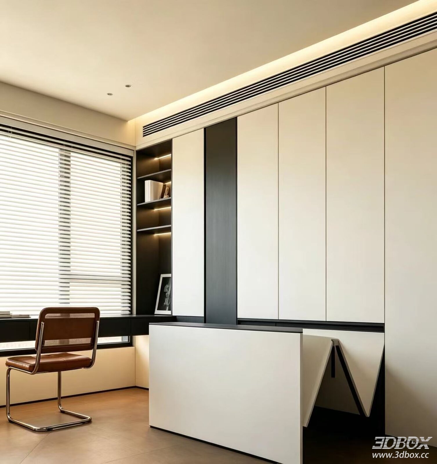 Modern Minimalist Hidden Folding Bed Work Room Scene