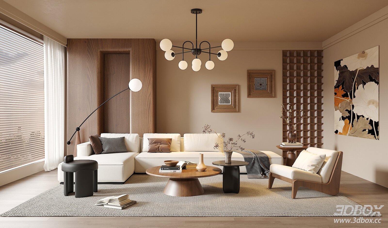 Wabi-sabi style living room with sofa coffee table decor set