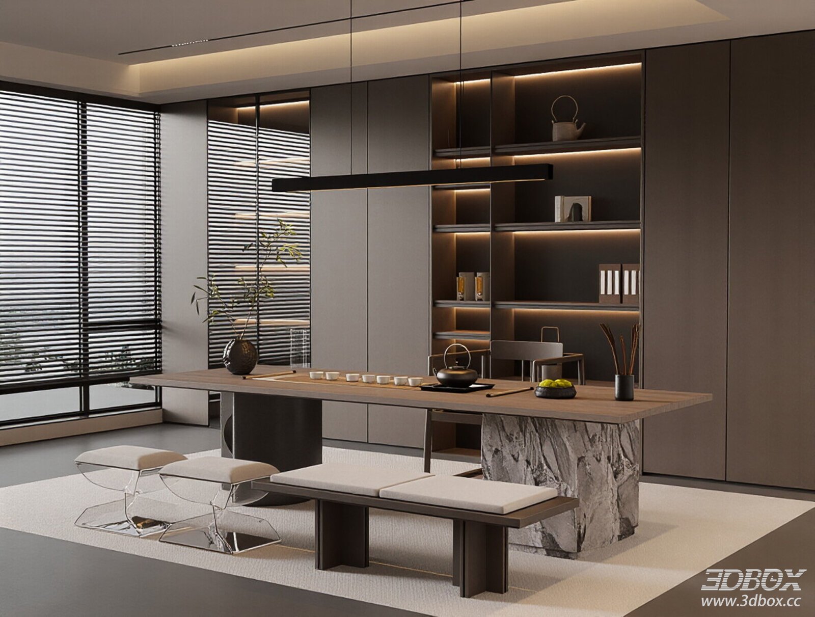 Modern Italian Style Tea Room with Tea Table and Cabinet