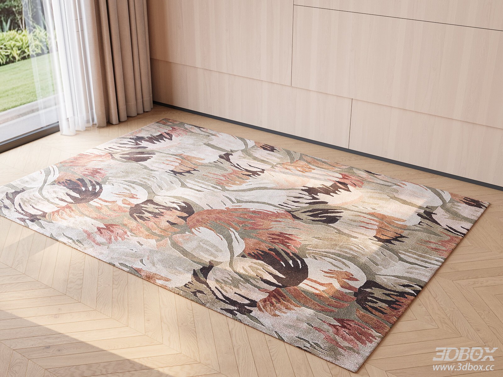 Abstract Floral Pattern Wool Carpet