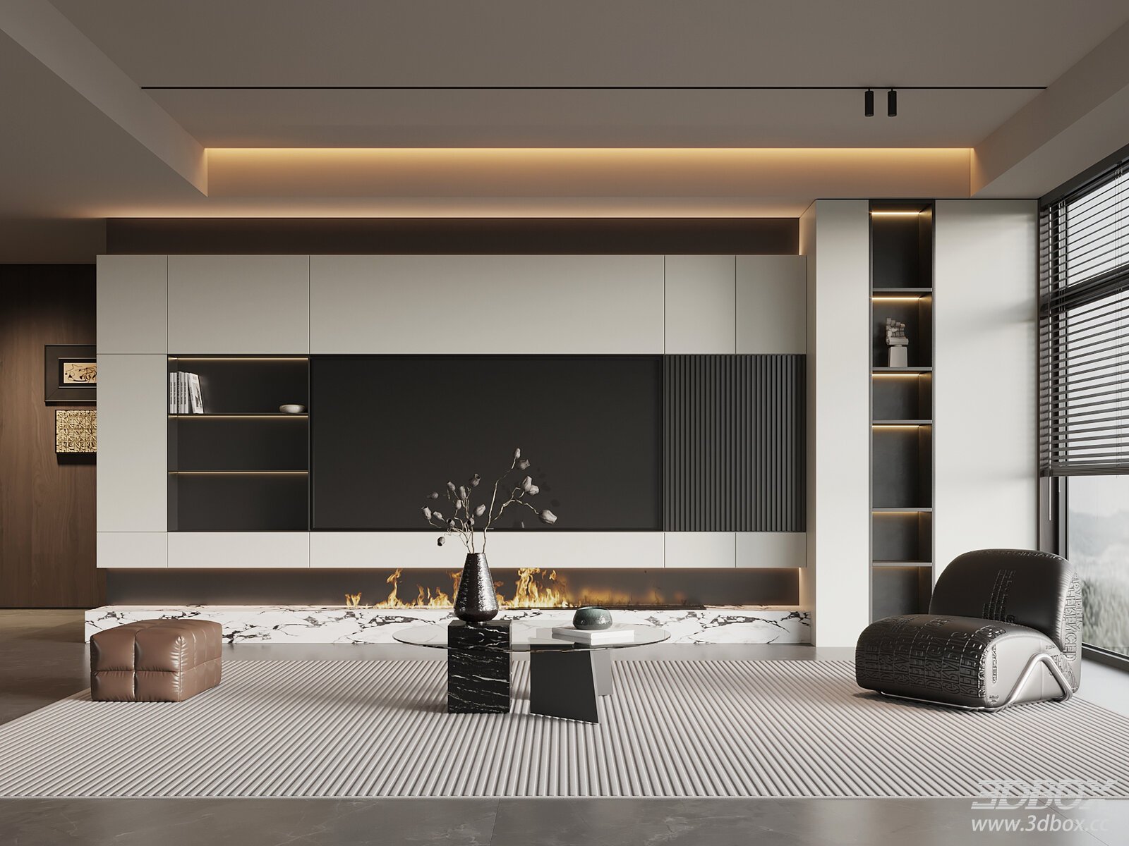 Modern Italian Style Living Room with TV Wall and Sofa Set