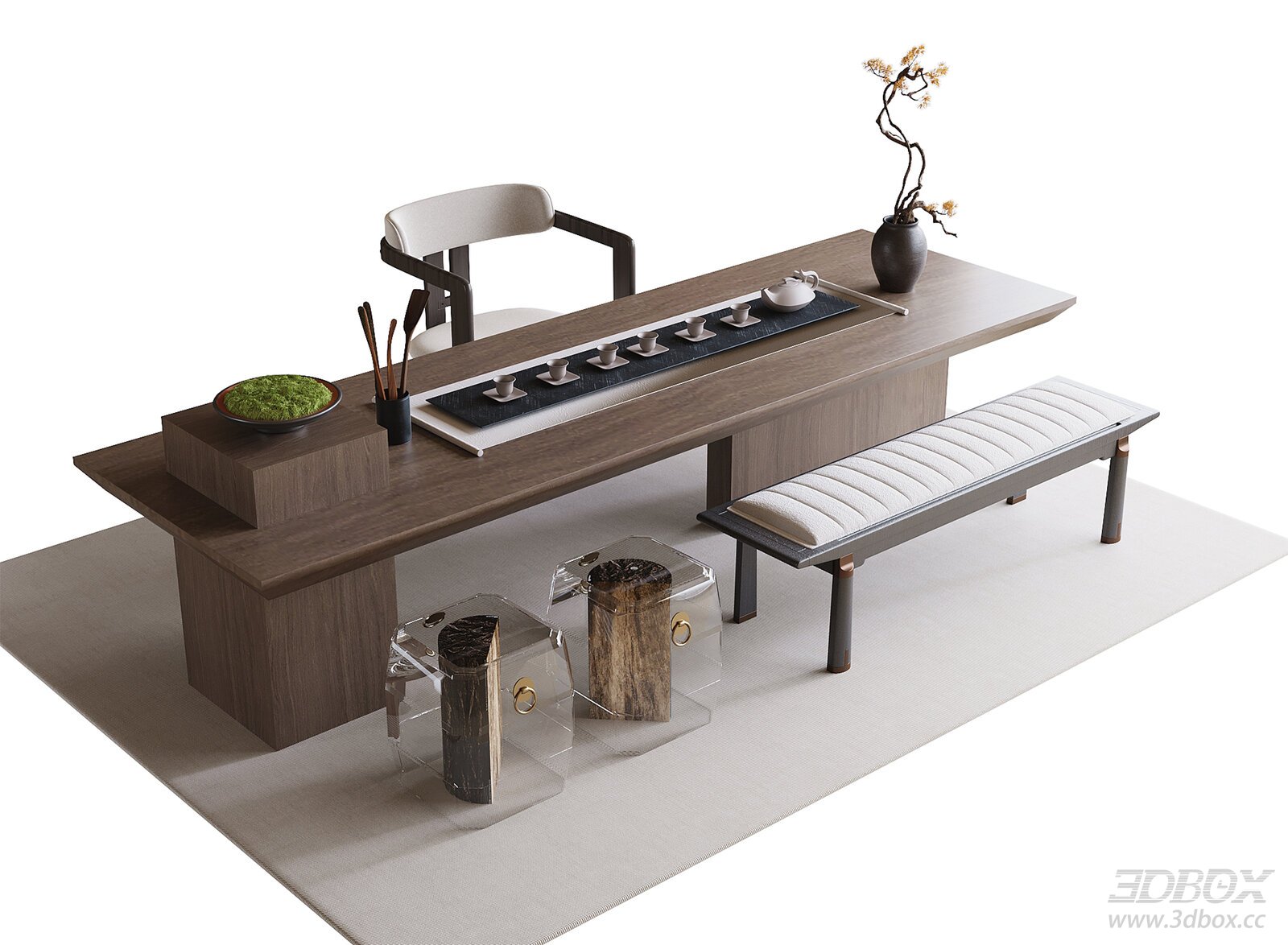 Modern Minimalist Tea Table Set with Chairs and Tea Ware