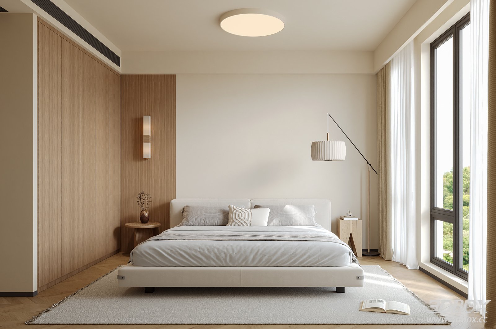 Modern Wabi Sabi Wooden Style Bedroom Interior