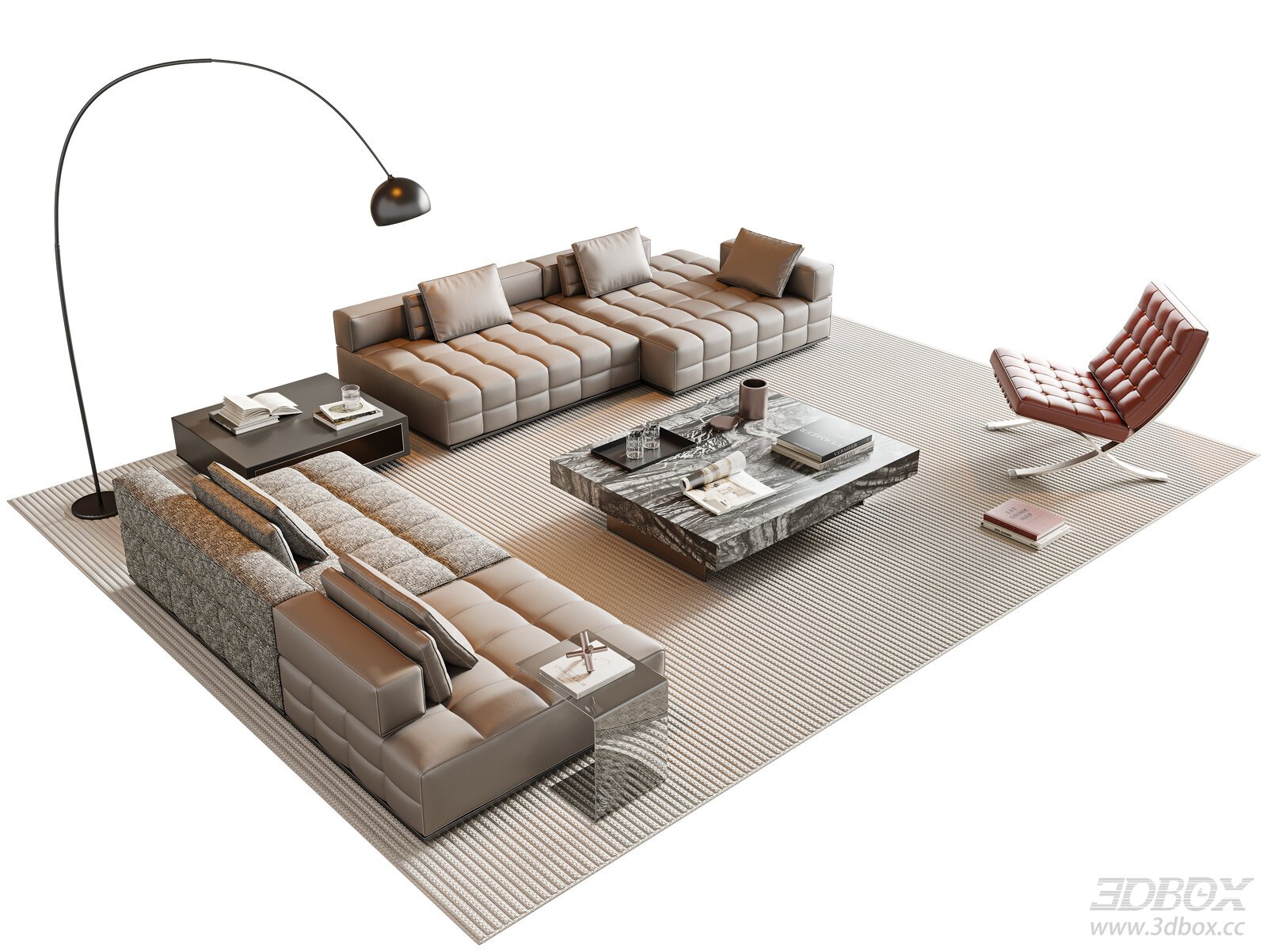 Modern Italian Style Leather Sofa Set with Coffee Table