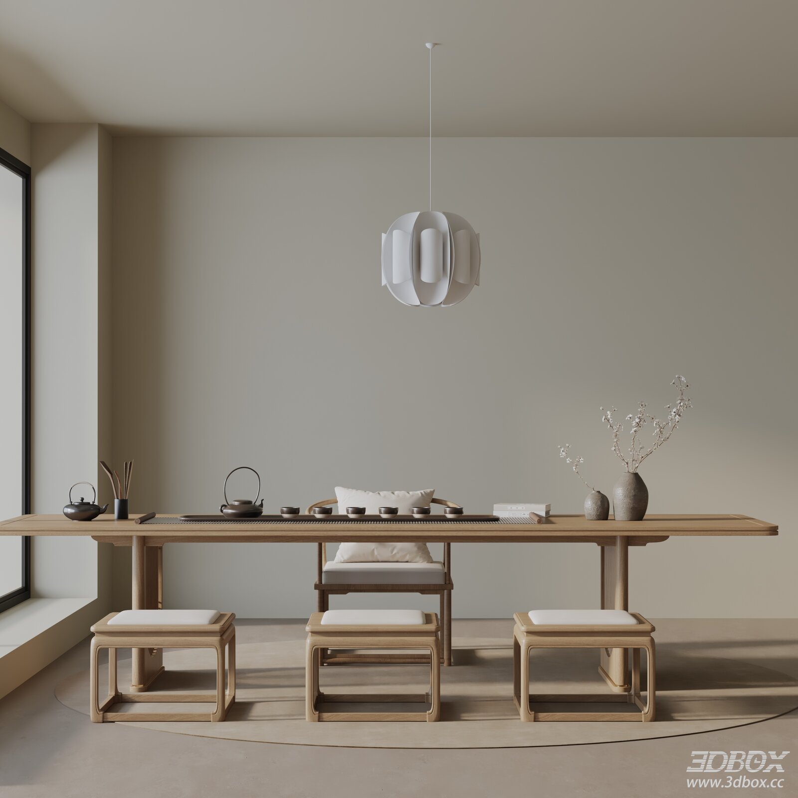 Modern Minimalist Tea Room Interior Scene