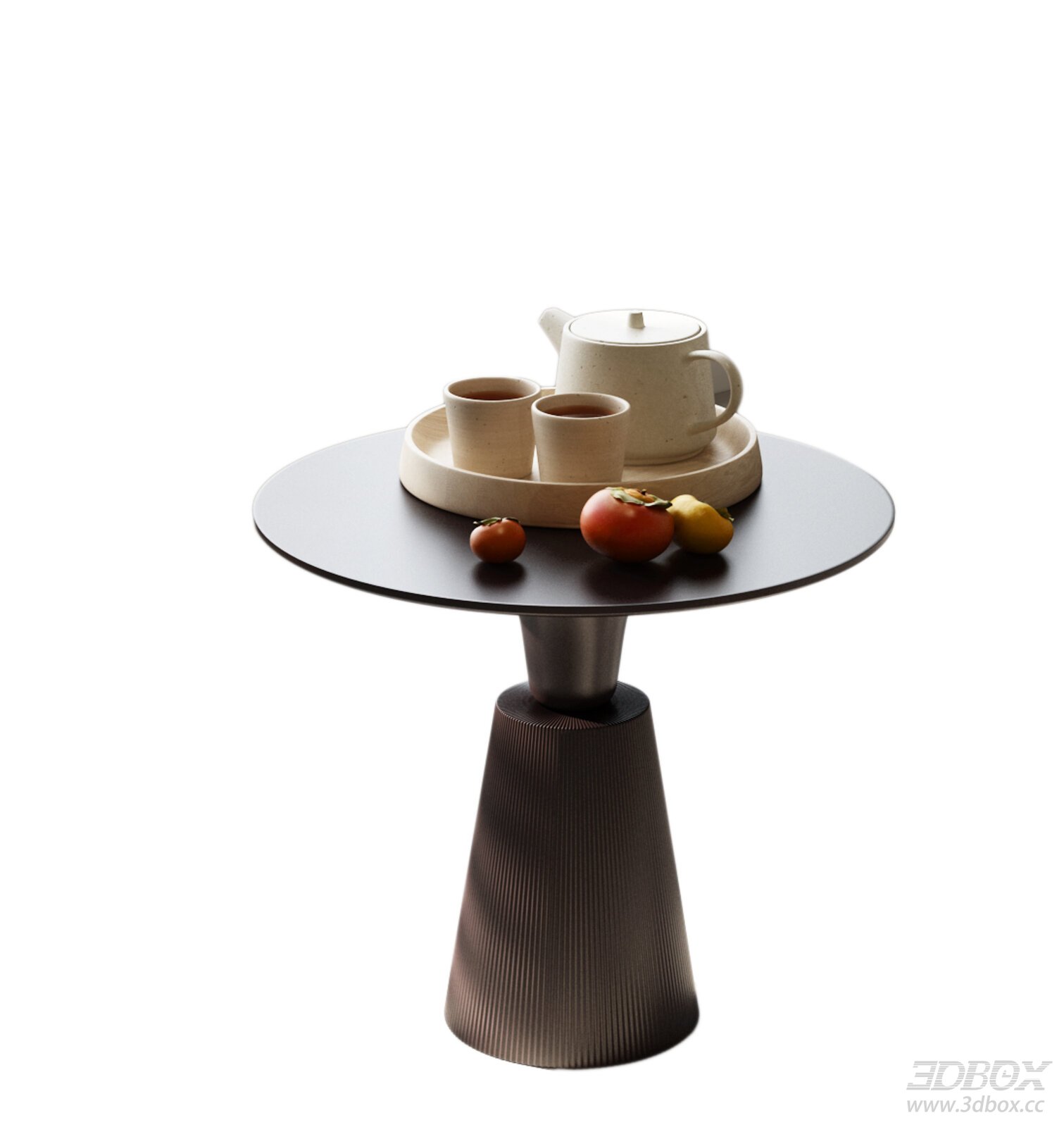 Mid Century Modern Vintage Side Table with Tea Set and Fruits