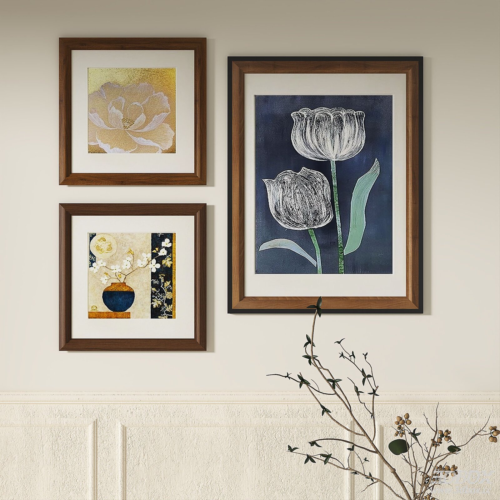 Vintage Floral Wooden Wall Art Frame Set