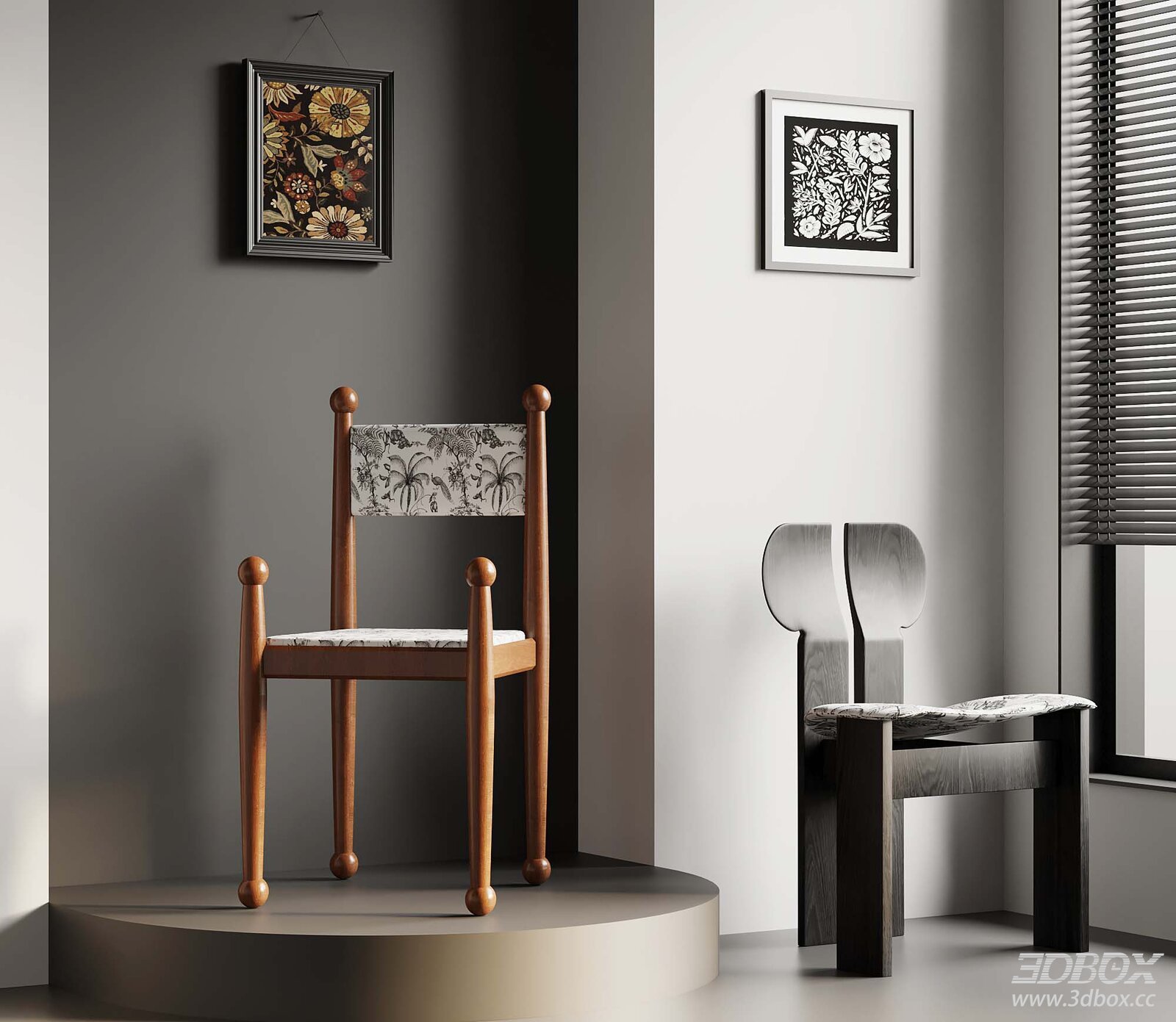 French Mid-century Vintage Wooden Dining Chair Set