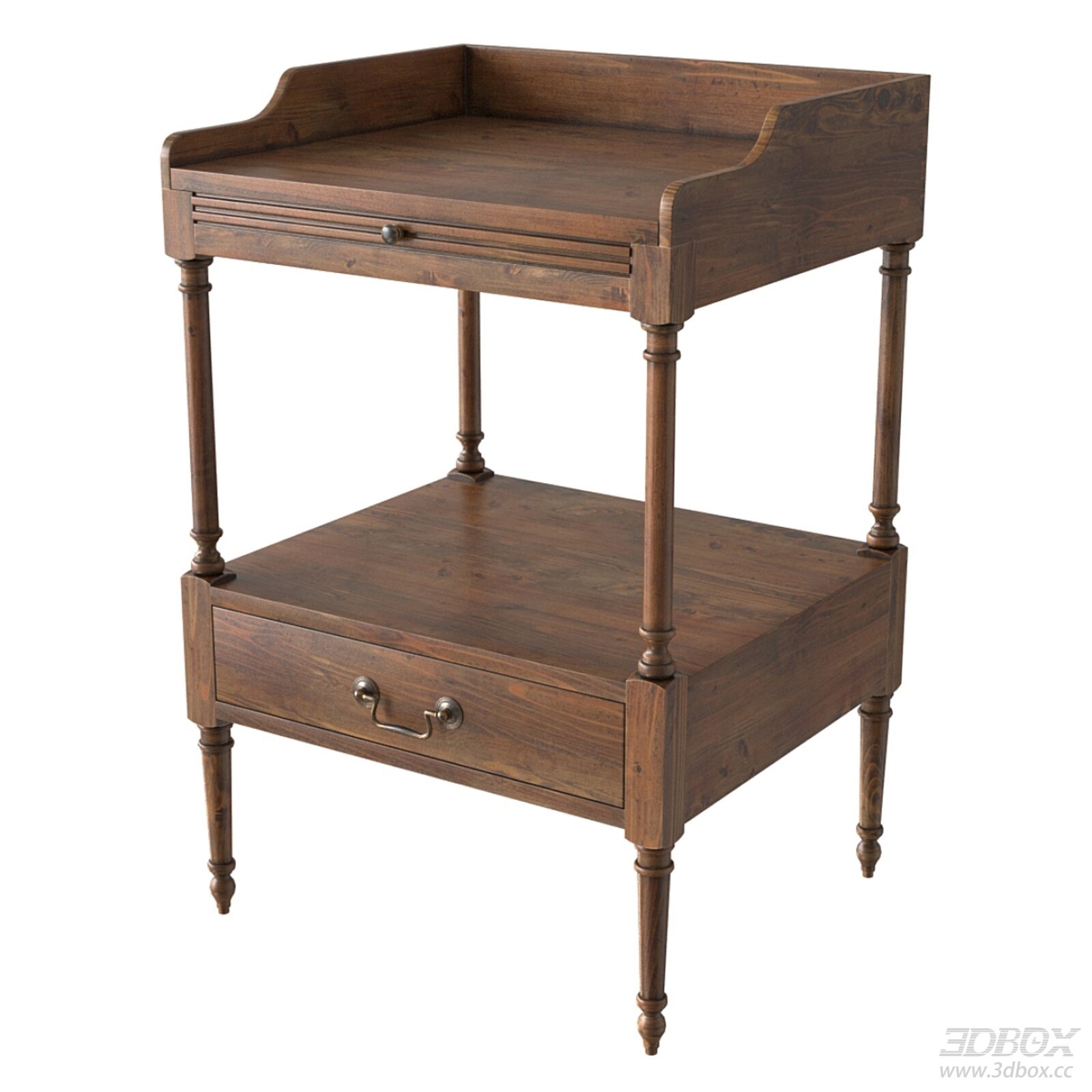 Vintage Solid Wood Side Table with Drawers and Storage Shelf