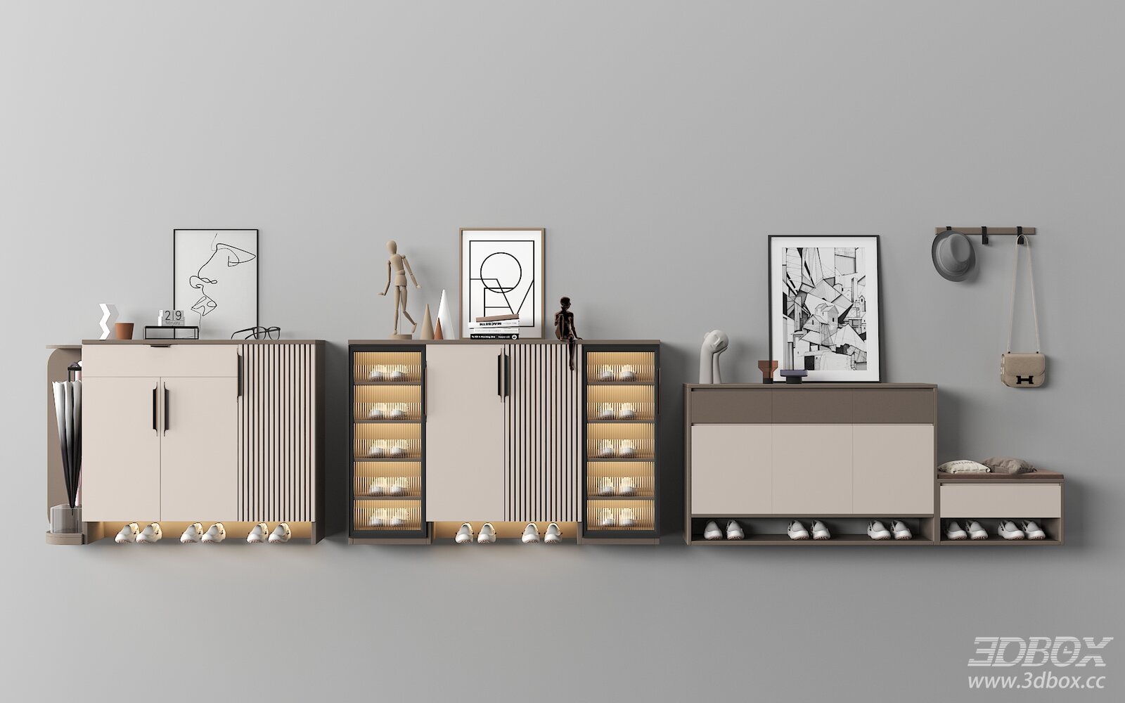Modern Wall Mounted Hallway Shoe Cabinet Set