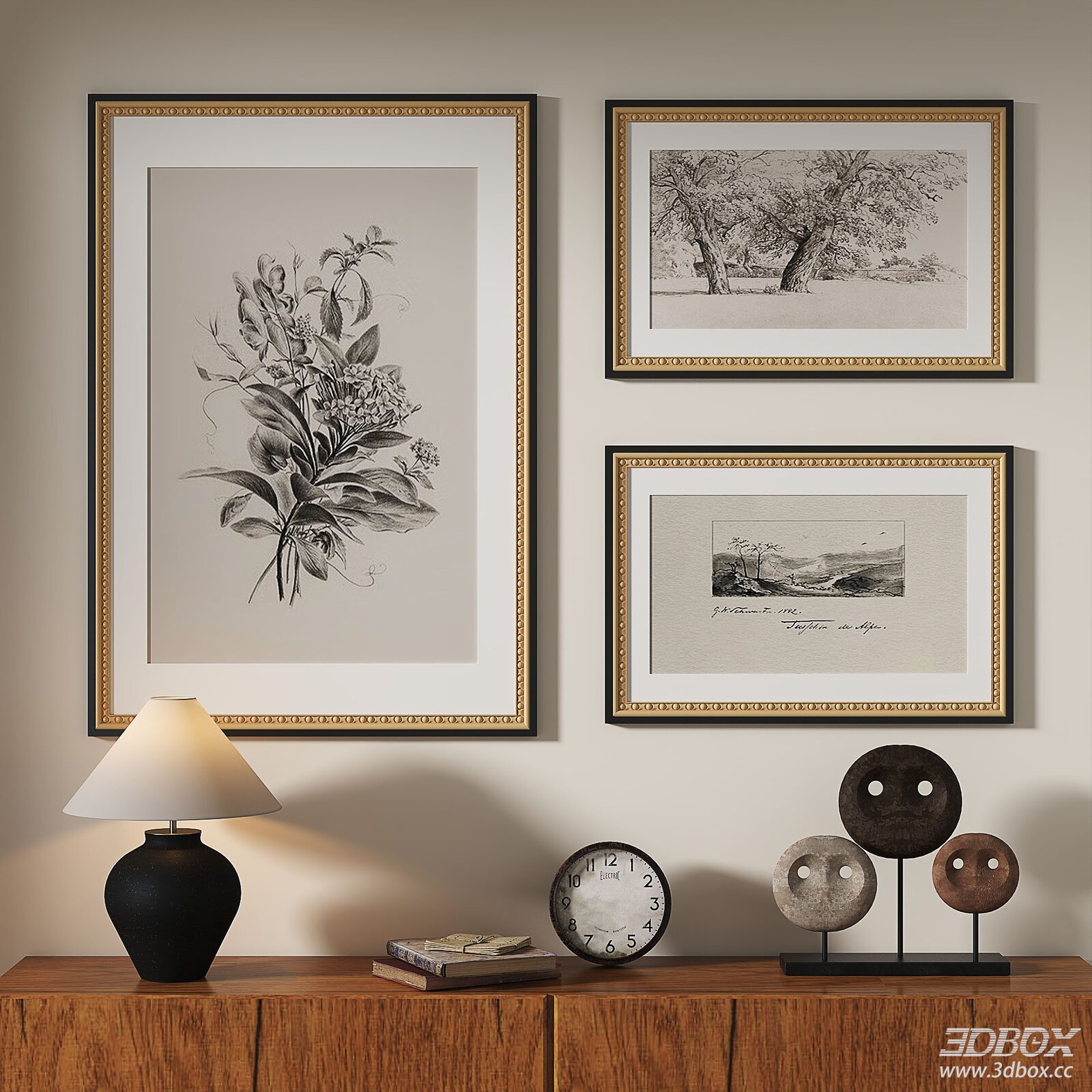Vintage Monochrome Sketch Framed Wall Art Set