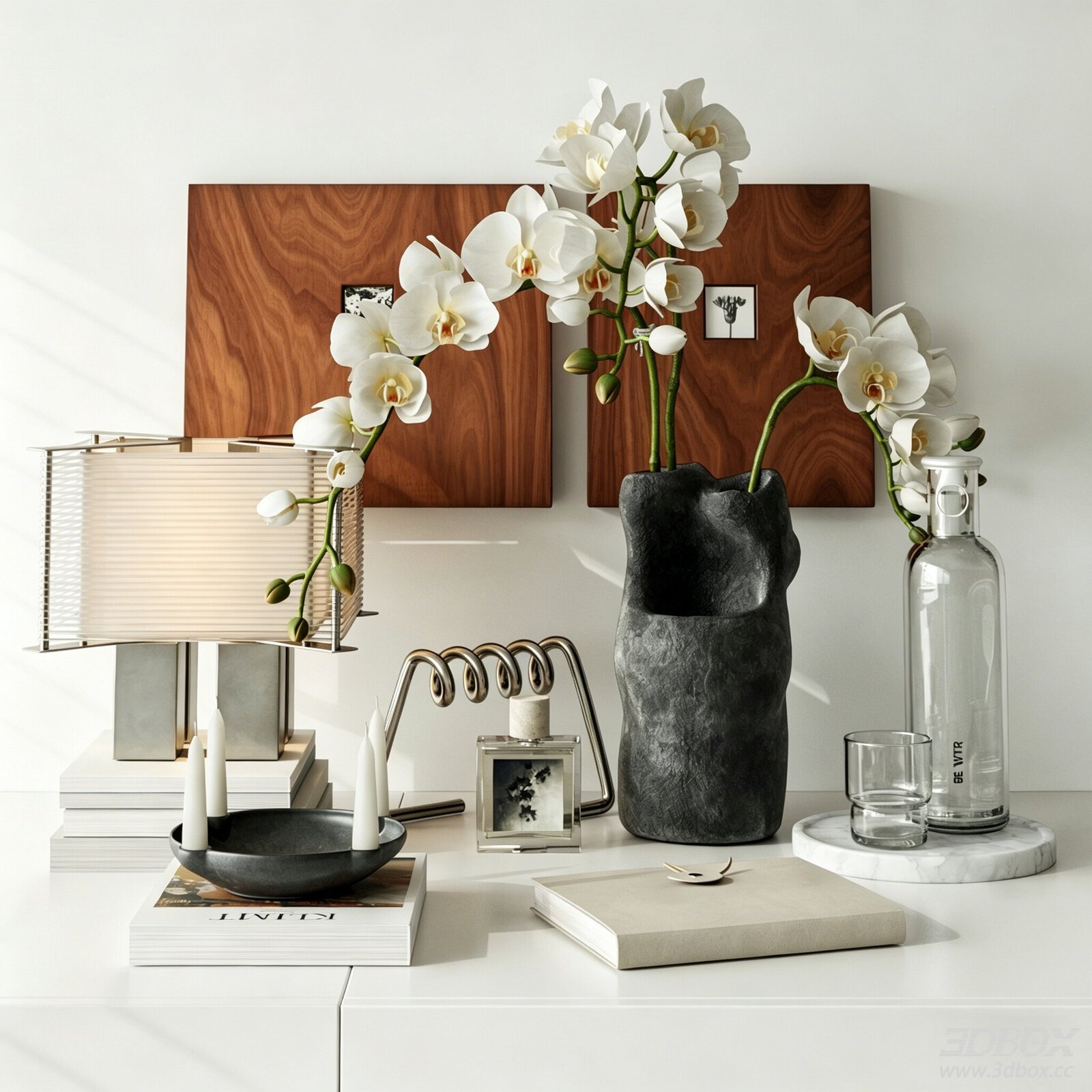 Modern Luxury Decorative Set with Vase Sculpture Books and Table Lamp