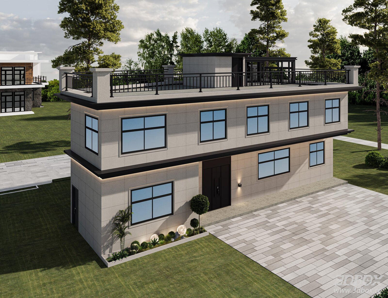 Modern Two-story Villa Exterior Scene