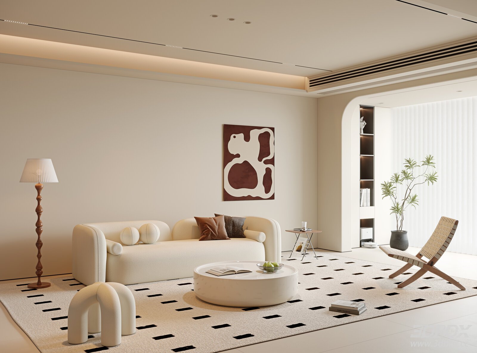 Modern Cream Style Minimalist Living Room Interior