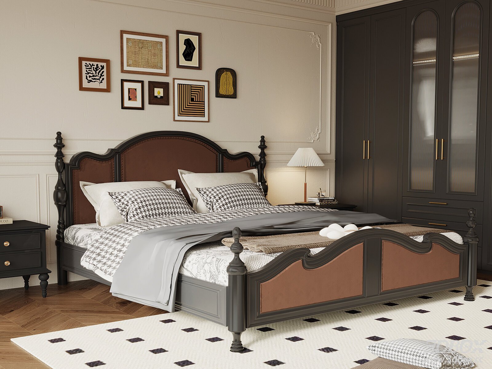 French Vintage Style Bedroom with Double Bed and Wardrobe