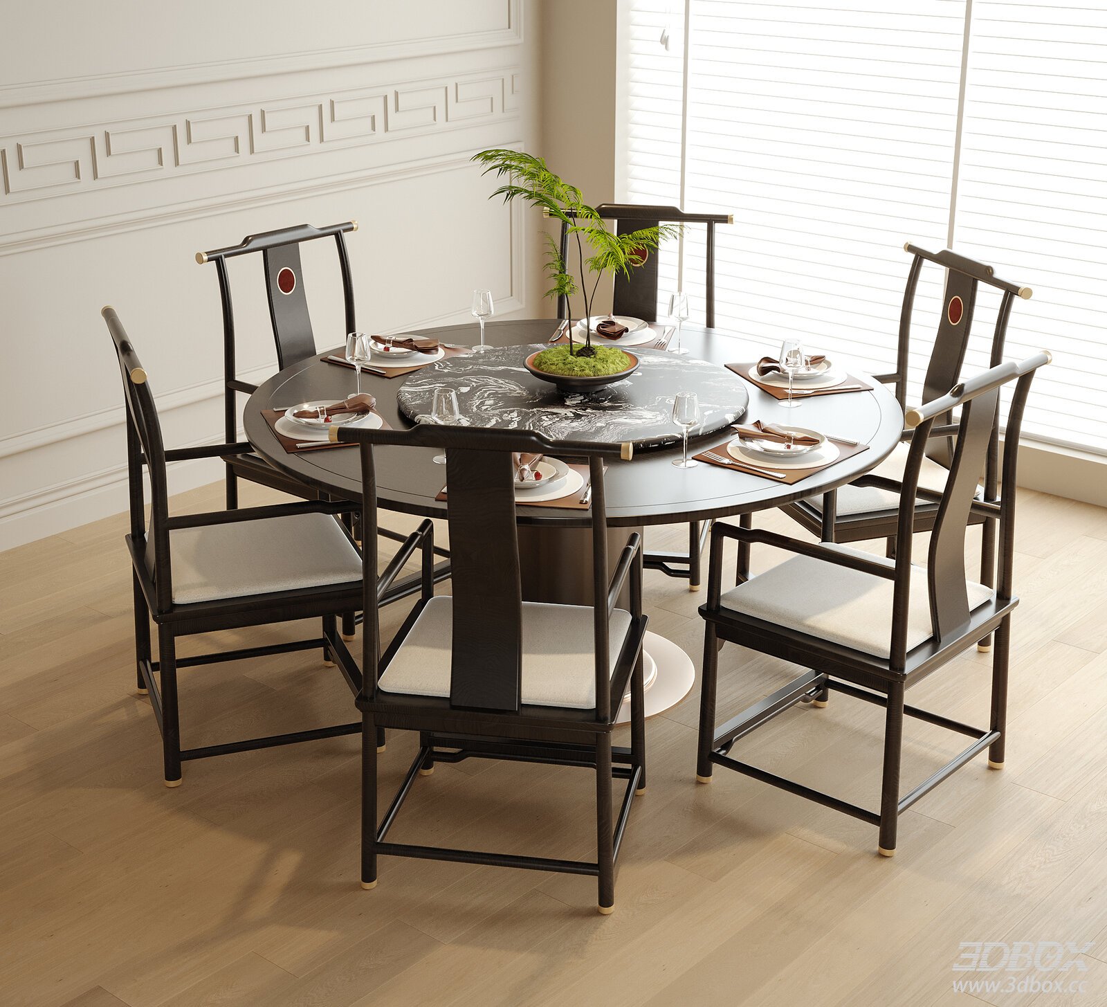 Modern Chinese Round Dining Table and Chairs Set