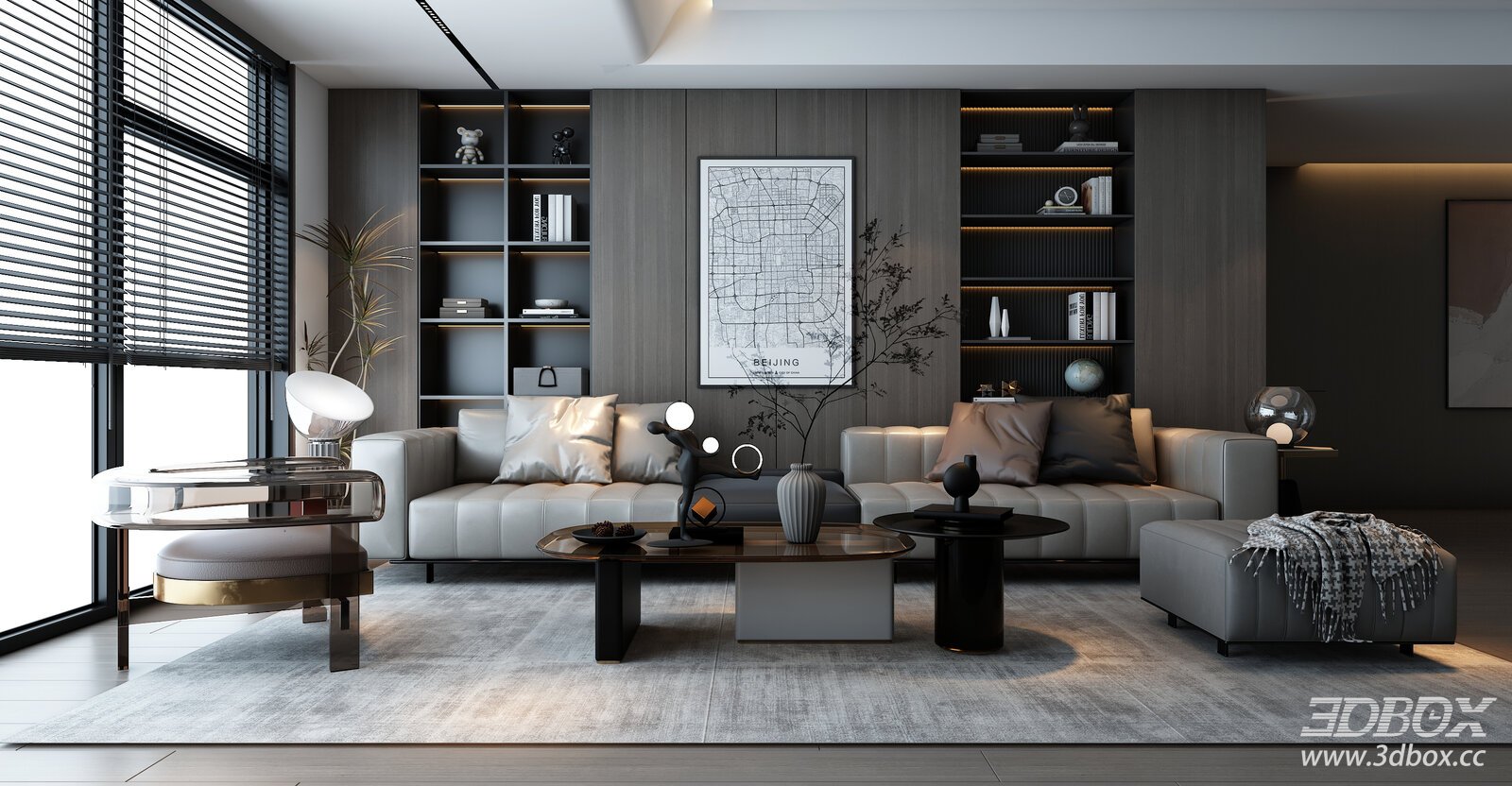Modern Minimalist Leather Sofa Living Room Scene