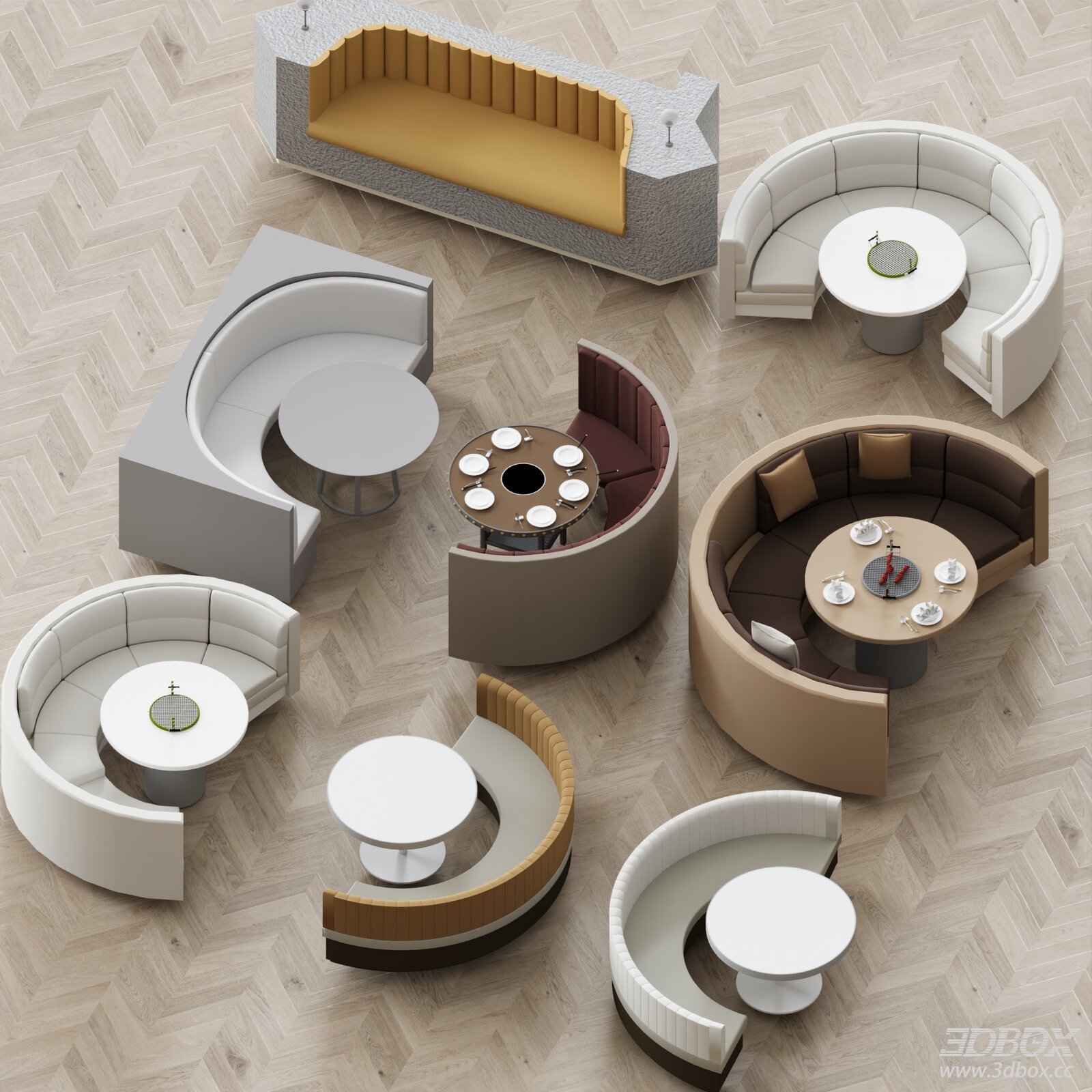 Modern Restaurant Booth Sofa and Round Dining Table Set