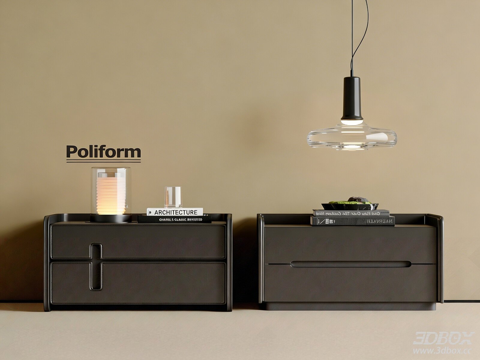Modern Italian Style Leather Nightstand Set with Decor