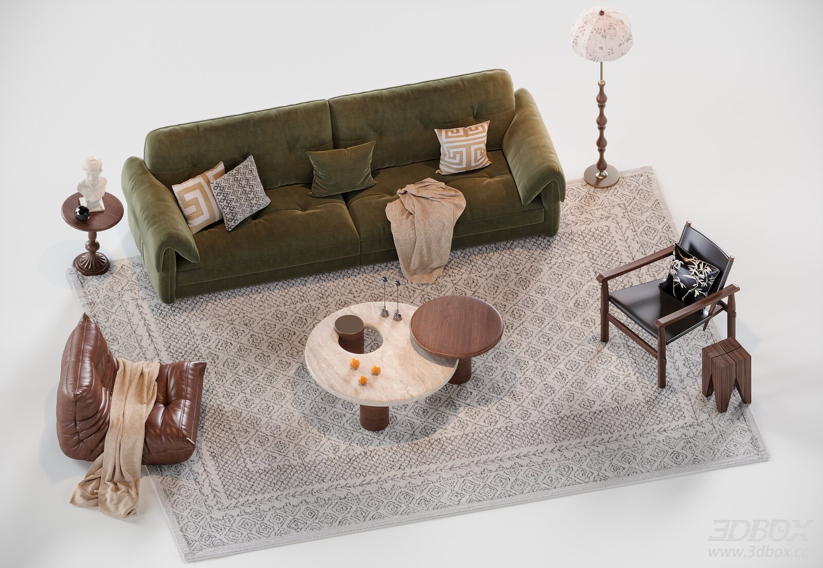 Mid Century Modern Velvet Sofa Set Living Room Furniture