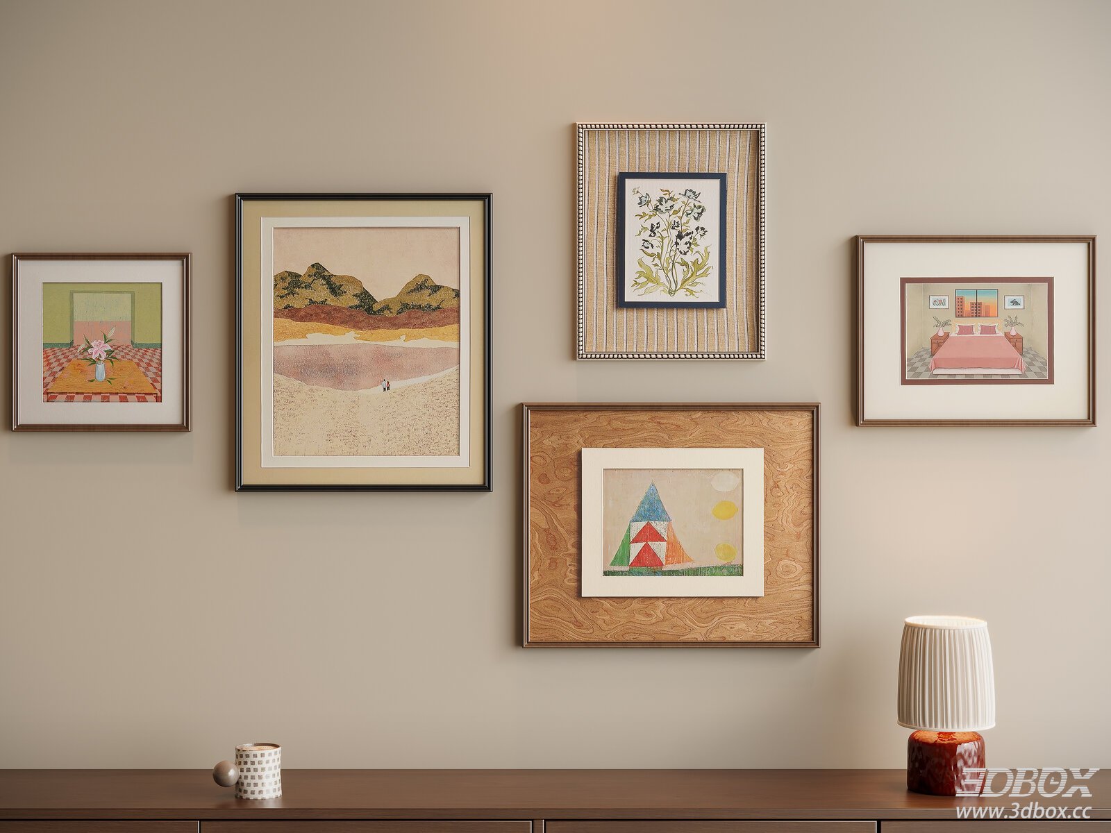 Mid Century Vintage Framed Art Gallery Wall Set