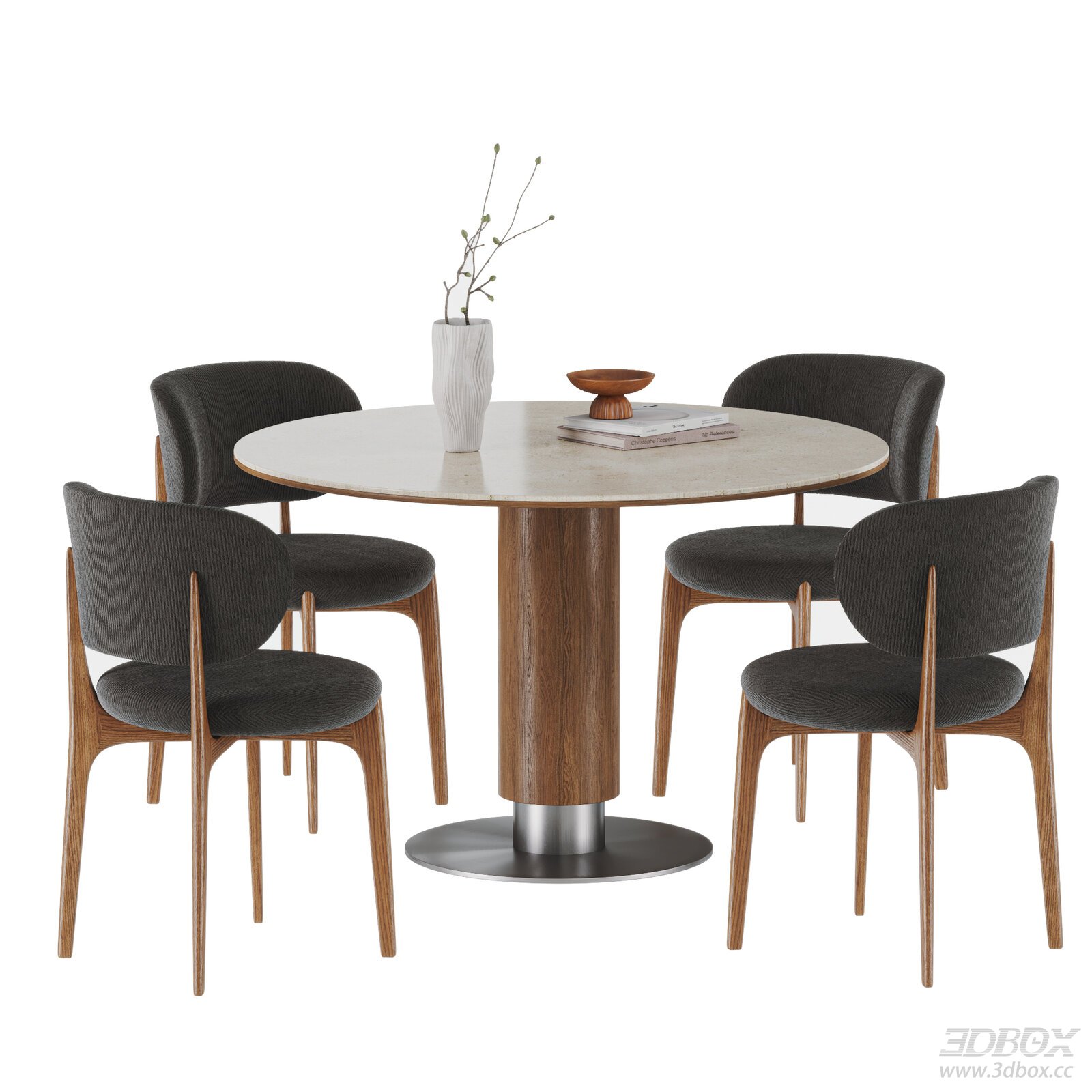 Mid-century Modern Round Dining Table and Chairs Set