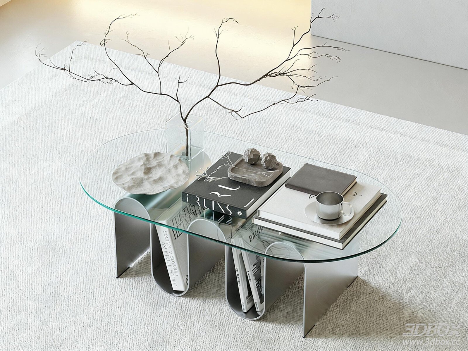 Modern Cream Bauhaus Glass Metal Coffee Table