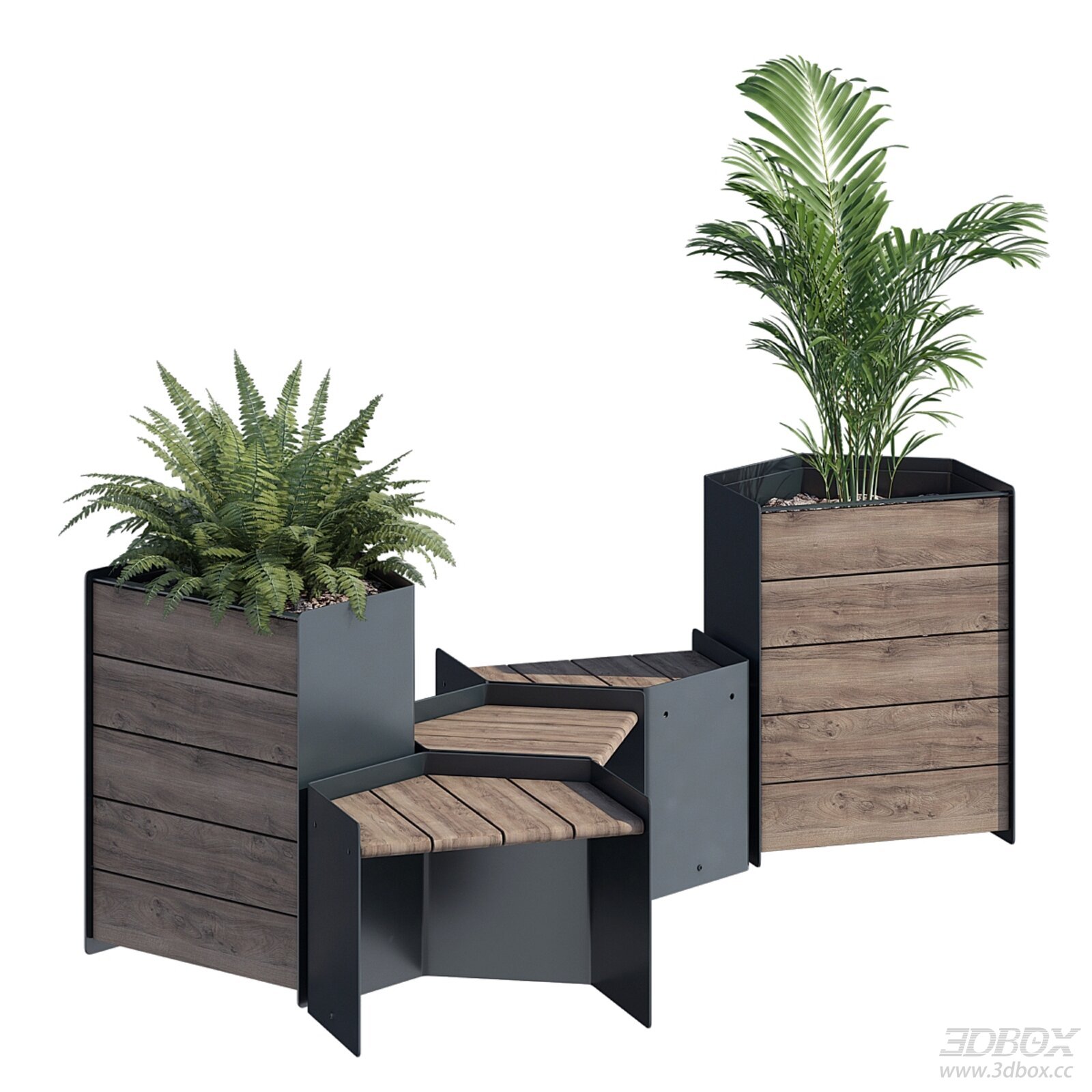 Modern Planter Bench Set with Indoor Plants