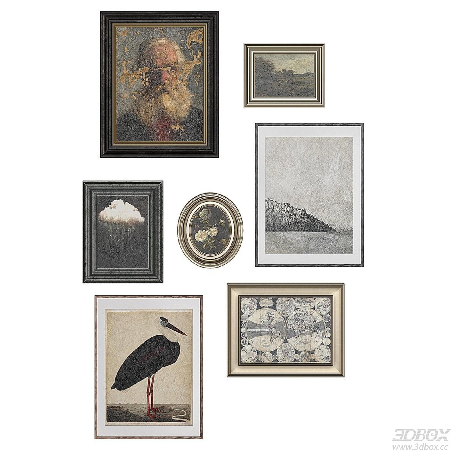Vintage Framed Art Painting Set Antique Wall Decor