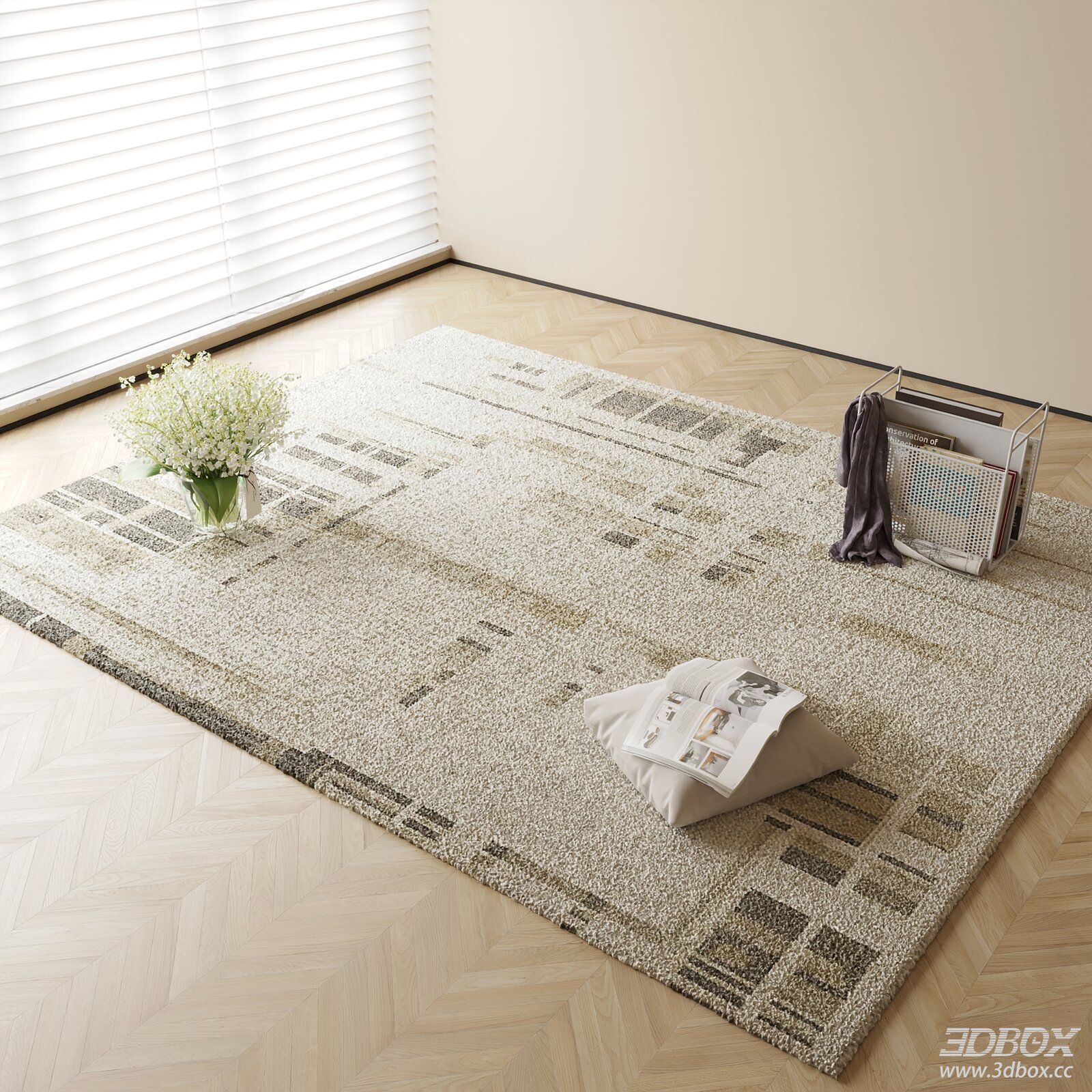 Modern Beige Geometric Plush Carpet