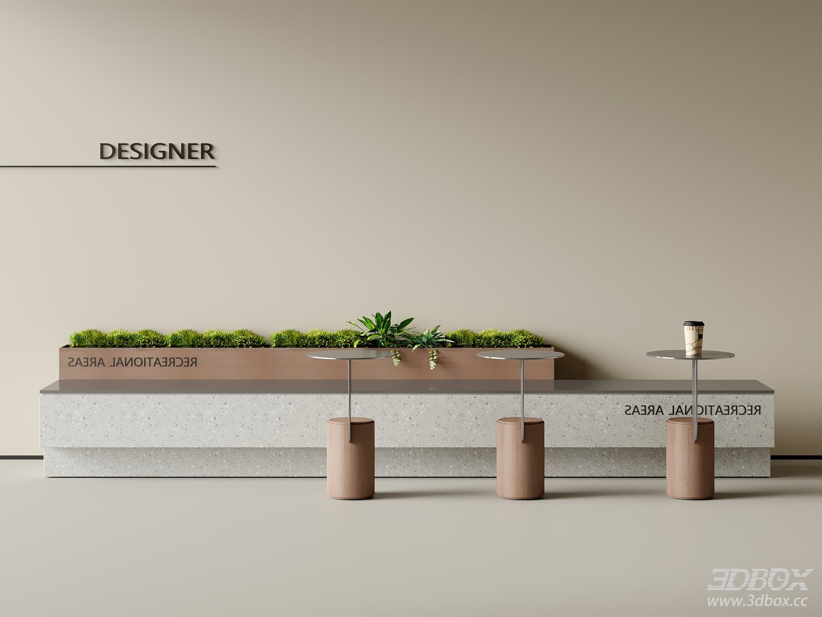 Modern Minimalist Cafe Seating Set with Terrazzo Bench and Stools