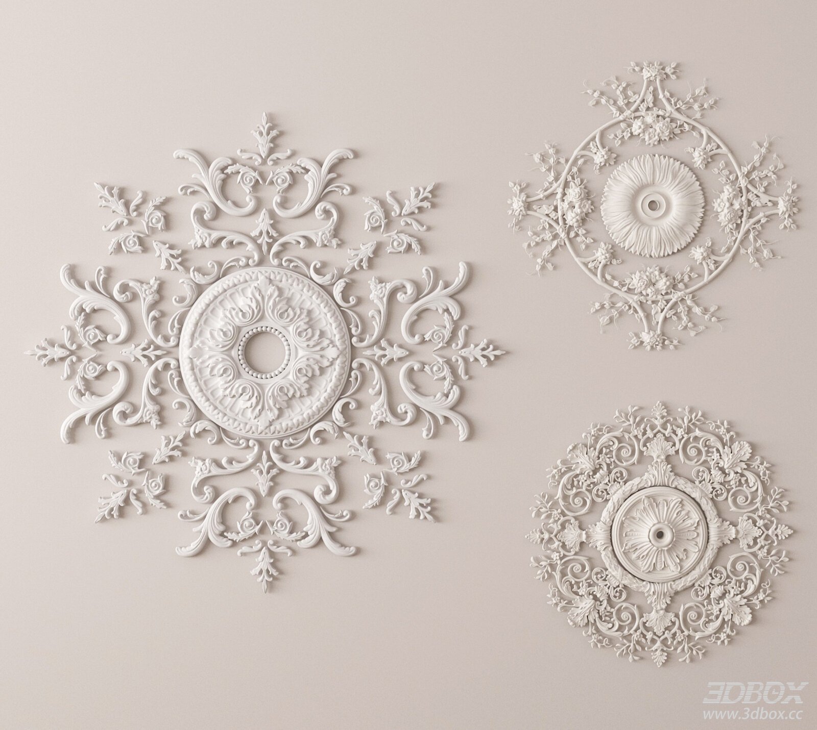 French Style Ornate Decorative Plaster Ceiling Rosette Set