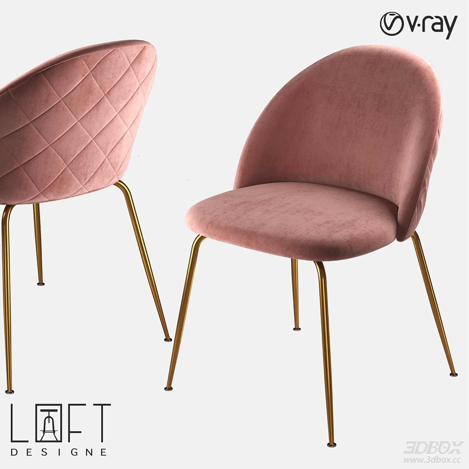 Loft Design Pink Velvet Dining Chair with Gold Legs