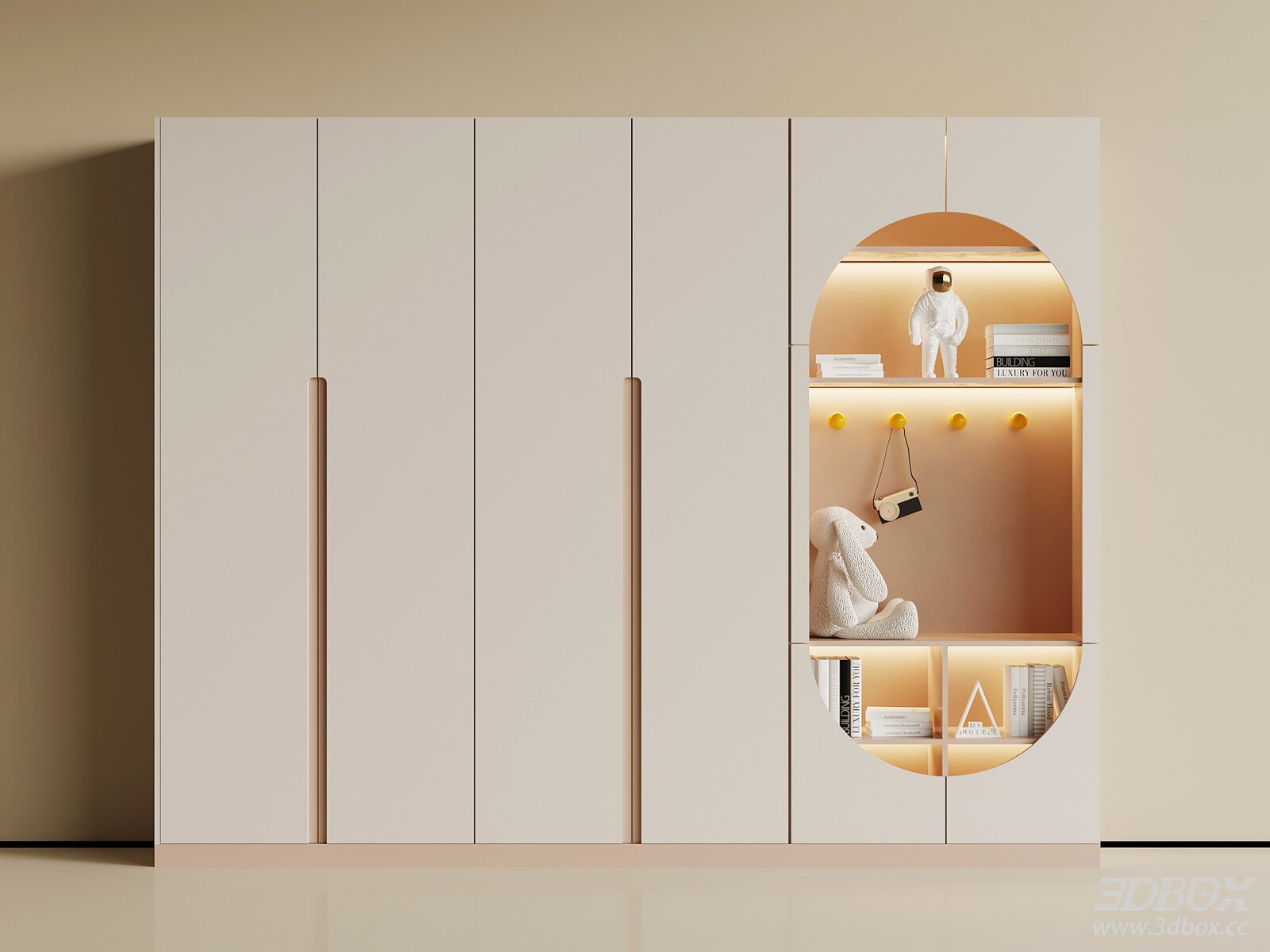 Modern Cream Children Wardrobe with Display Niche and Built-in Light