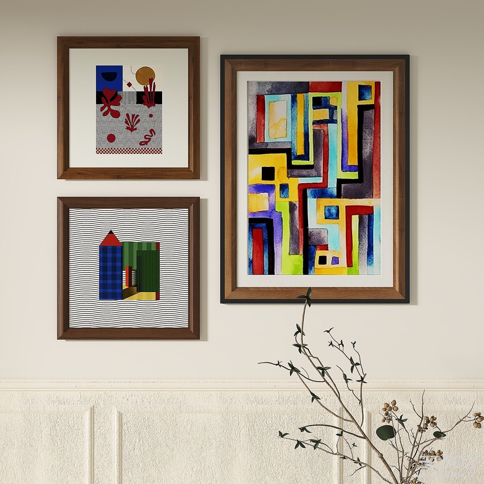 Set of 3 Abstract Colorful Wall Art Wooden Picture Frames