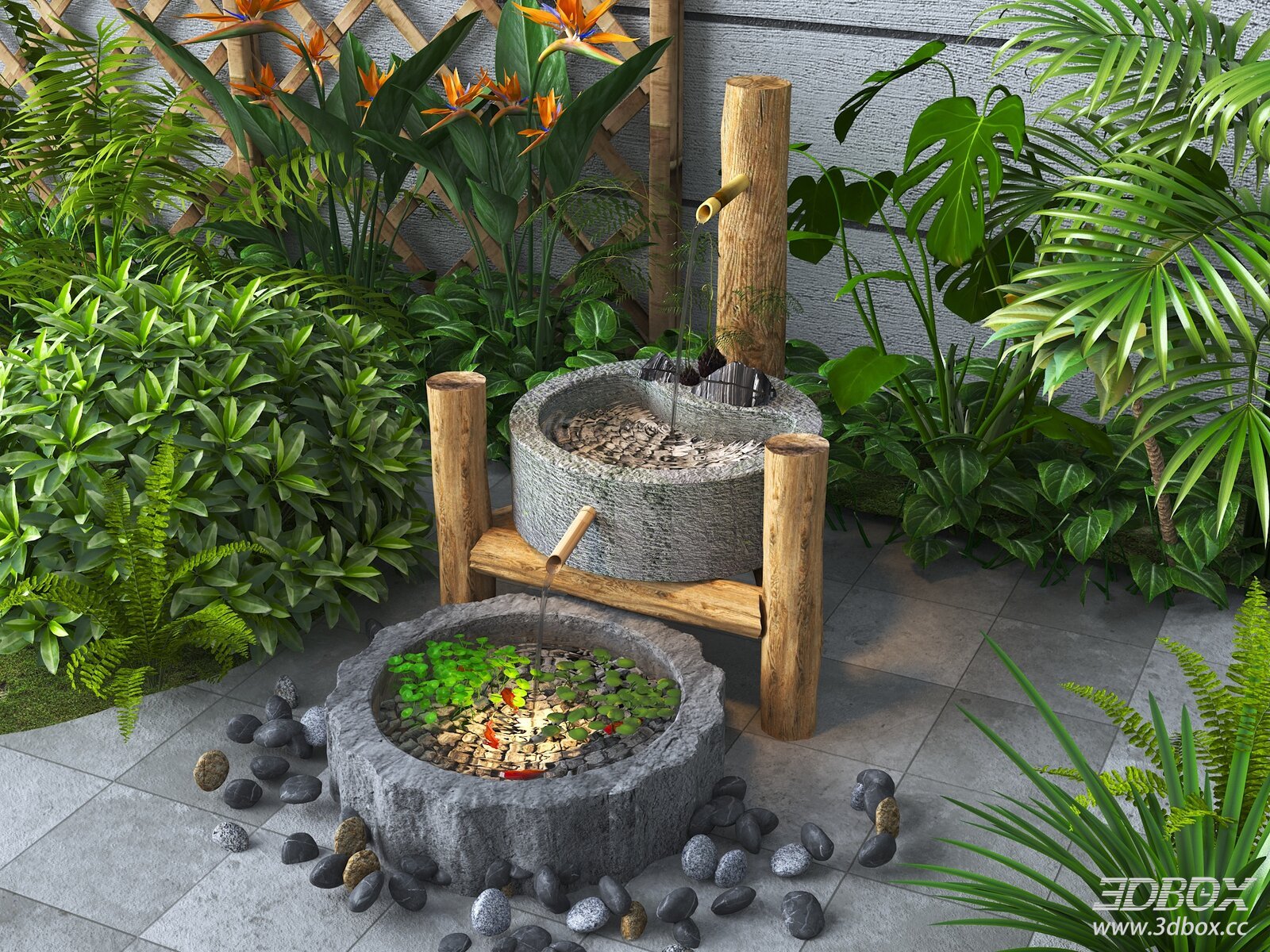 New Chinese Style Zen Stone Trough Water Feature Courtyard Decor