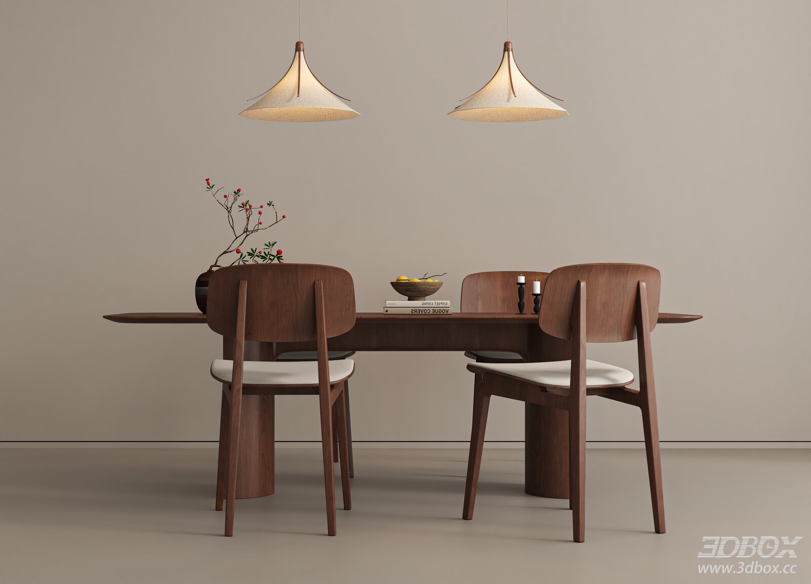 Wabi Sabi Mid Century Walnut Dining Table and Chairs Set