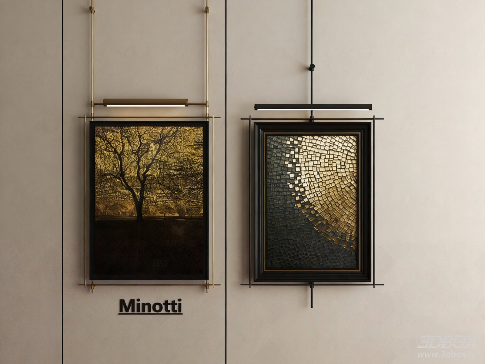 Modern Luxury Wall Art Frame Set with Wall Lamp