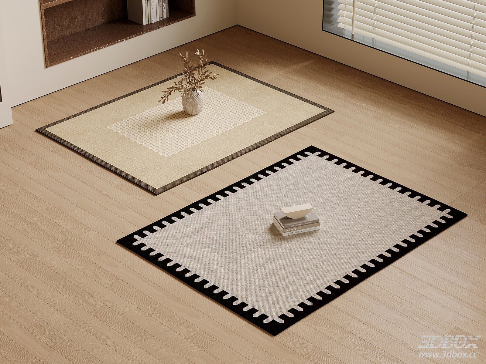 French Vintage Style Geometric Border Carpet Set